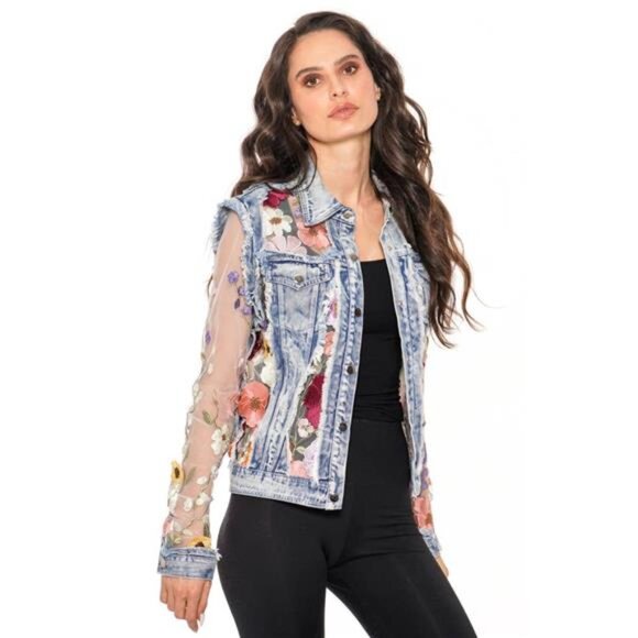 NWT - ADORE Denim Lace Jacket with Floral Embroidery - Picture 2 of 6